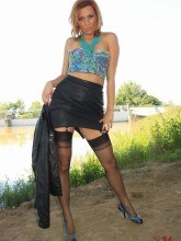 Vixen Nylons free pictures - in nylons & leather outdoors